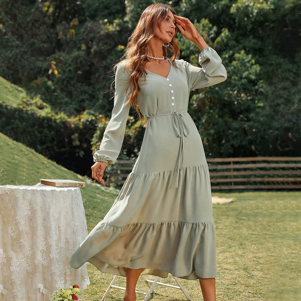 ZARA Spring Summer Loungewear Waisted Long Sleeve Ruffled Midi Dress
